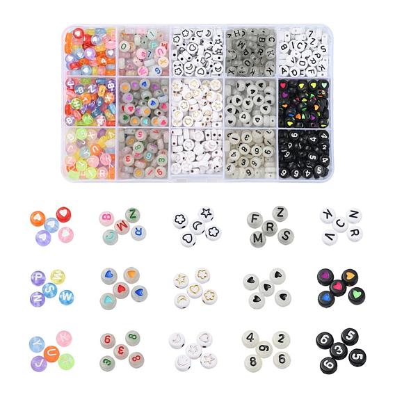 DIY-Schmuck machen Kits, einschließlich 750Stk. 15 Stil flach rund transparent & opak & leuchtende Acrylperlen