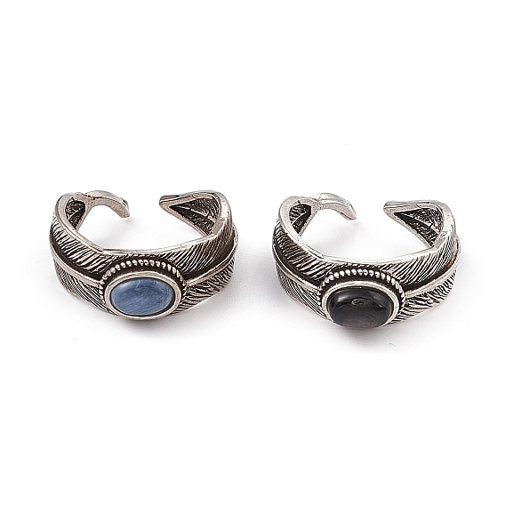 Кольца-манжеты из натуральных драгоценных камней с перьями, старинные серебряные латунные открытые кольца для женщин