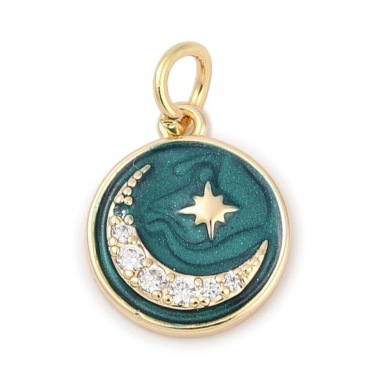 Латунные микро проложить кубического циркония прелести, с эмалью, плоский круглый с звездой луны, с целью перехода в кольце