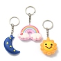 PVC Plastic Pendant Keychain,  with Platinum Plated Iron Split Key Rings, Sun & Moon & Rainbow