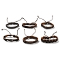 6Pcs 6 Style Adjustable Braided Imitation Leather Cord Bracelet Sets, Waxed Cord & Hemp Cords Stackable Bracelets for Men