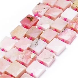 Natural Pink Opal Beads Strands, Faceted, Square