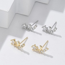 Серьги-гвоздики из циркония, Луна и звезды