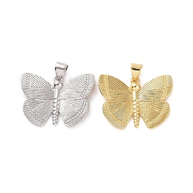Rack Plating Brass Pendants, Long-Lasting Plated, Cadmium Free & Lead Free, Butterfly Charm