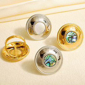 304 Открытые кольца-манжеты из нержавеющей стали с натуральными ракушками для женщин, круглые