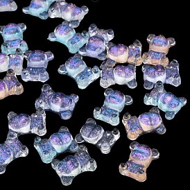 Transparent Resin Cabochons, with Glitter Powder, Bear