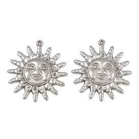 304 Stainless Steel Pendants, Sun with Face Charms