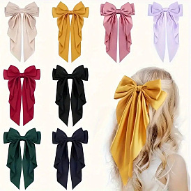 Solid Color Long Bowknot Satin Hair Barrettes, Hair Accessories for Women & Girls