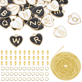 52шт. 2 цветные наборы подвесок из сплава с эмалью, сердце с подвеской в виде буквы az, с латунных шаровых цепей