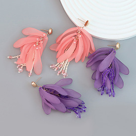 Bohemian Resin Flower Tassel Earrings for Women's Spring Fashion Jewelry