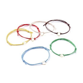 Adjustable Waxed Cotton Cord Bracelets, with 304 Stainless Steel Heart Jump Ring