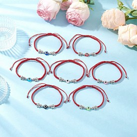 Плоские круглые браслеты из бисера от сглаза из смолы, со слоном из сплава и нейлоновой нитью