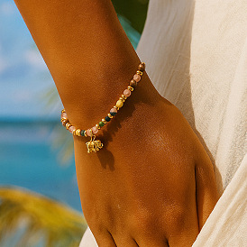 Регулируемые браслеты из натуральных бусин яшмы, африканской бирюзы (яшмы) и клубничного кварца, выполненные в технике плетения., Браслеты с подвесками в виде слонов из латуни для женщин