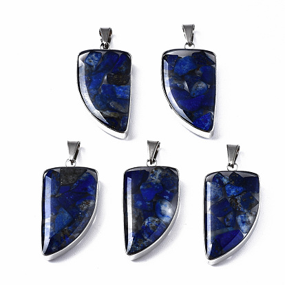 Natural Gemstone Pendants, with Transparent Resin and 201 Stainless Steel Findings, Knife, Stainless Steel Color