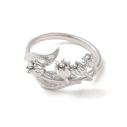 Anillos del manguito de latón, anillo abierto de flores para mujer