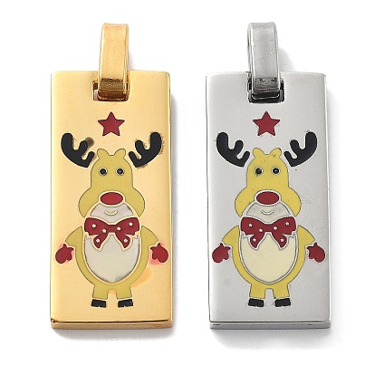 Рождество 304 эмалированные подвески из нержавеющей стали, прямоугольник с подвеской в виде оленя
