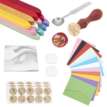 Sealing Wax Particles, for Retro Seal Stamp, with Candle, DIY Scrapbook, Paper Envelopes, Cup Coasters, Stainless Steel Spoon and Adhesive Paper