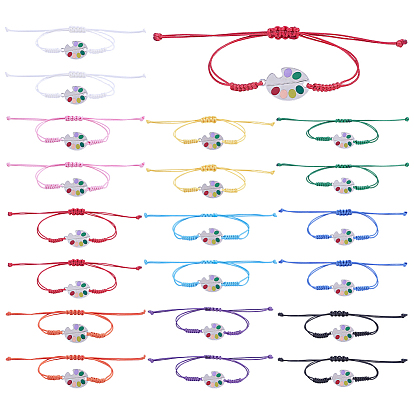 20 pièces 10 couleurs Bracelets à maillons en alliage de zinc, bracelets tressés en cordon polyester pour hommes et femmes, palette de couleurs