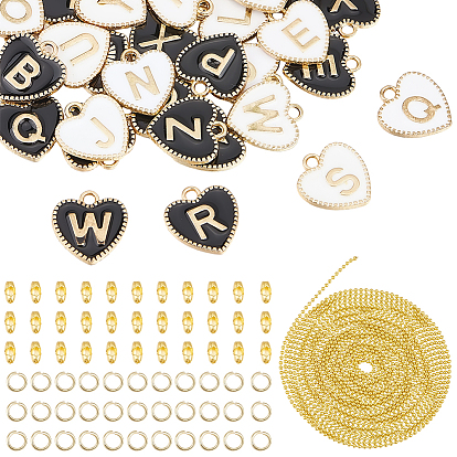 52шт. 2 цветные наборы подвесок из сплава с эмалью, сердце с подвеской в виде буквы az, с латунных шаровых цепей