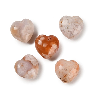 Natural Cherry Blossom Agate Heart Love Stone, Healing Pocket Palm Stone for Reiki Balancing