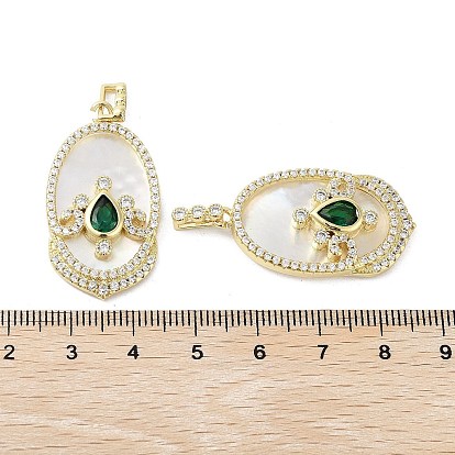 Rack Plating Shell Brass Micro Pave Cubic Zirconia Pendants, Cadmium Free & Lead Free, Long-Lasting Plated, Real 18K Gold Plated