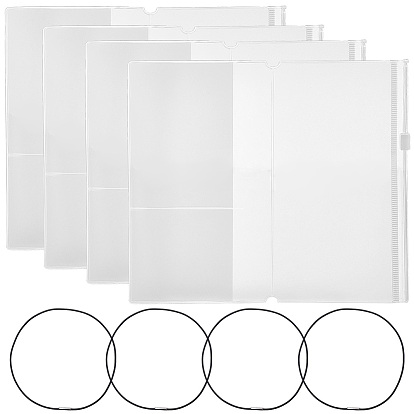 4Bolsillos rectangulares de PVC para archivos, con la cremallera, con 4 piezas de cuerdas elásticas de nailon para cuadernos de viaje