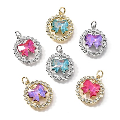 Латунные микро проложить кубического циркония подвески, бантом, со стеклом и петлей, долгоиграющий, без свинца и без кадмия, граненые