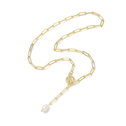 Ожерелья с подвесками из натурального культивированного пресноводного жемчуга, латунные цепочки ручной работы