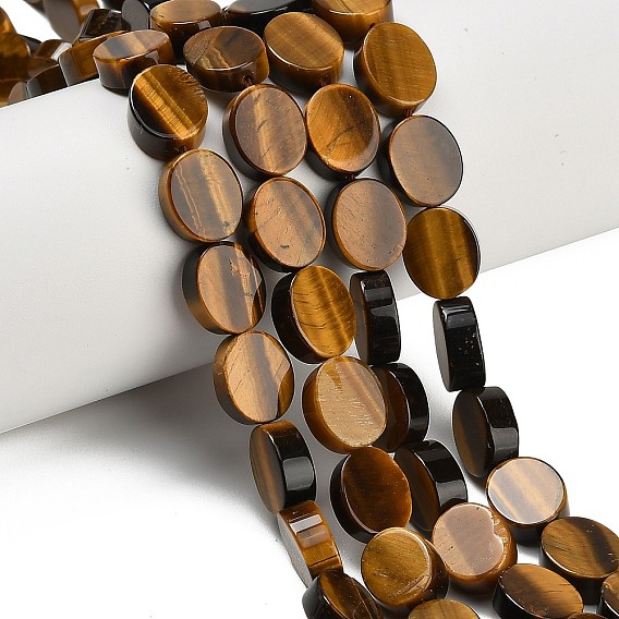 Природных тигровый глаз бисер нитей, Плоско-овальные