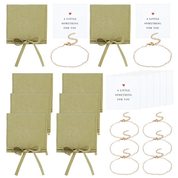 8шт. браслет из стеклянных жемчужин и бусин, ионное покрытие (IP) 316 ювелирные изделия из хирургической нержавеющей стали, с 8шт. бумажных благодарственных открыток, 8шт. браслеты ожерелья