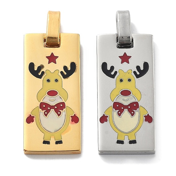 Рождество 304 эмалированные подвески из нержавеющей стали, прямоугольник с подвеской в виде оленя