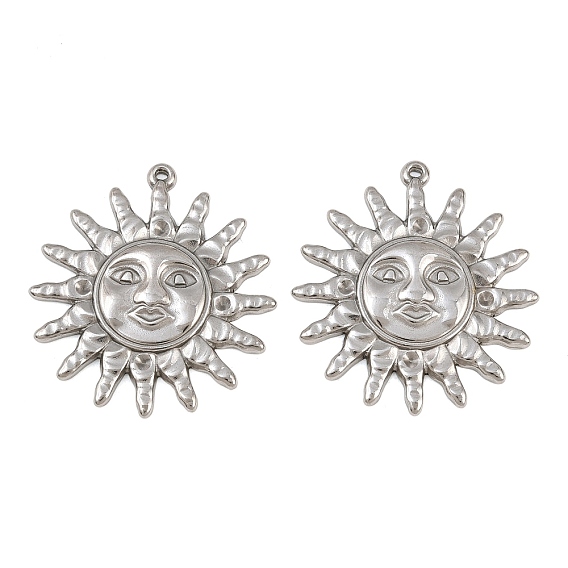 304 Stainless Steel Pendants, Sun with Face Charms