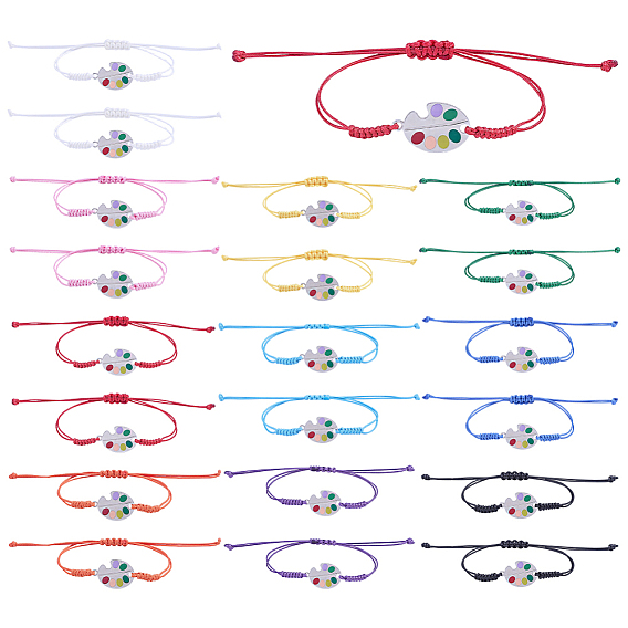 20 pièces 10 couleurs Bracelets à maillons en alliage de zinc, bracelets tressés en cordon polyester pour hommes et femmes, palette de couleurs