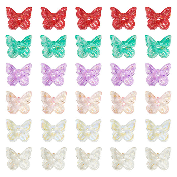 100Pcs 5 Colors Electroplate Glass Beads, with Golden Foil, Butterfly