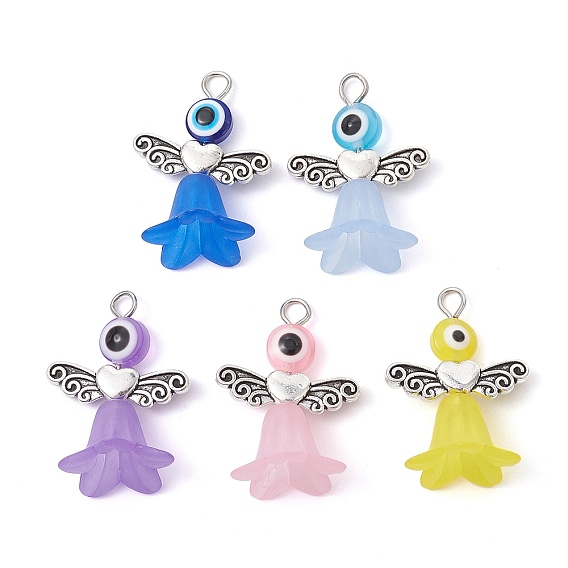 Подвеска из матовых акриловых бусин, с борта сплава тибетском стиле, Ангел с цветком, злые глаза
