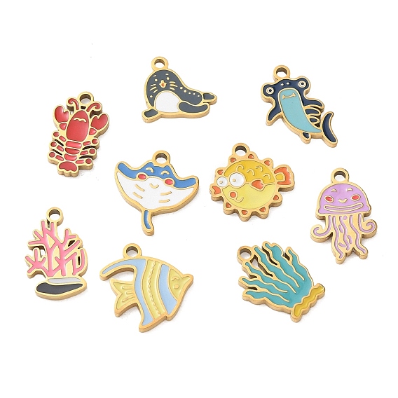 304 Stainless Steel Enamel Pendants, Ion Plating(IP), Golden