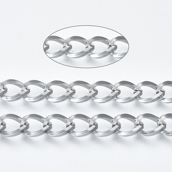 304 Stainless Steel Curb Chains, Twisted Chains, with Spool, Unwelded