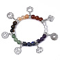 Chakra Jewelry, Round Natural & Synthetic Mixed Gemstone Charm Bracelets, Stretch Beaded Bracelets, with Platinum Plated Alloy Pendants