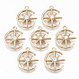 Brass Micro Pave Cubic Zirconia Pendants, Light Gold, Long-Lasting Plated, Cadmium Free & Lead Free, Moon & Star