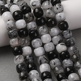Natural Tourmalinated Quartz Beads Strands, Old Style Barrel Beads