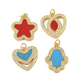 Brass Micro Pave Cubic Zirconia with Synthetic Turquoise Pendants, with Jump Rings, Real 18K Gold Plated