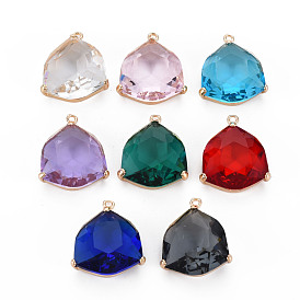 Glass Pendants, with Light Gold Tone Brass Findings, Long-Lasting Plated, Faceted, Polygon