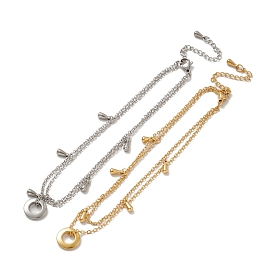 304 многожильный ножной браслет из тросовой цепи из нержавеющей стали, пончик и 201 двойной браслет из нержавеющей стали с подвеской в форме капли для мужчин и женщин