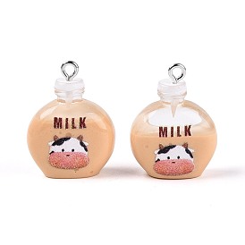 Печатные подвески из непрозрачной смолы, молочный шарм, с платиново-железными петлями