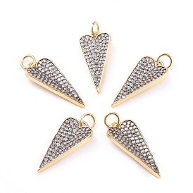 Brass Micro Pave Clear Cubic Zirconia Pendants, with Jump Rings, Long-Lasting Plated, Heart, Real 18K Gold Plated