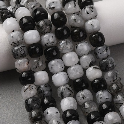 Natural Tourmalinated Quartz Beads Strands, Old Style Barrel Beads