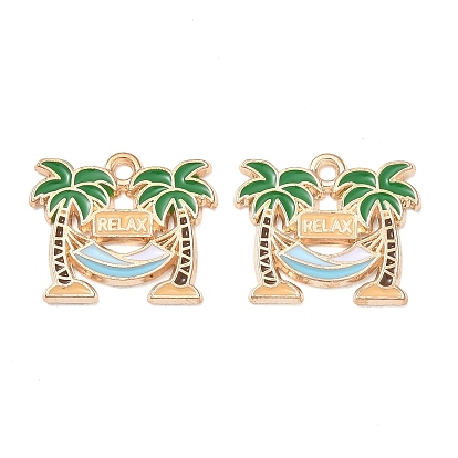 Alloy Enamel Pendants, Coconut Tree with Word Relax Charms