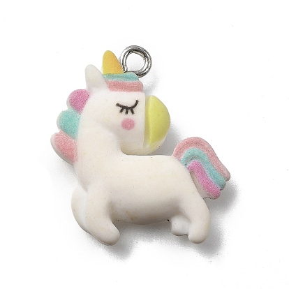 Непрозрачные подвески смолы, очарование единорога, с платиново-железными петлями