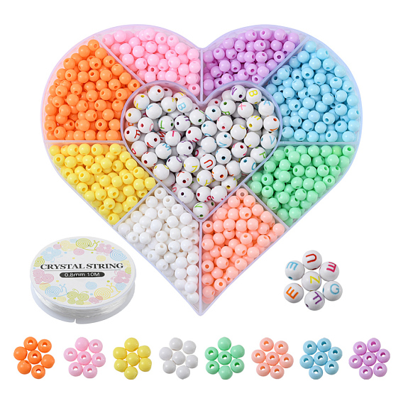 DIY Round Letter Beads Bracelet Making Kit, Including Opaque & Horizontal hole Letter Round Acrylic Beads, Elastic Thread