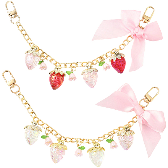 2 шт. 2 Цвета алюминиевые цепочки и акриловые звенья бант клубничная сумка декоративные цепочки, Сплав с застежками, аксессуары для замены сумок, золотые